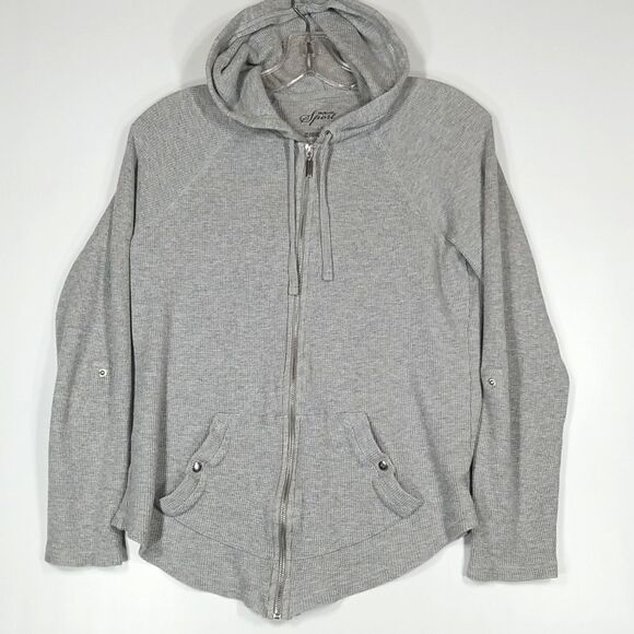 Style & Co. Hoodie Womens Large Waffle Knit Grey Full Zip Sport Solid Chore - Picture 6 of 9